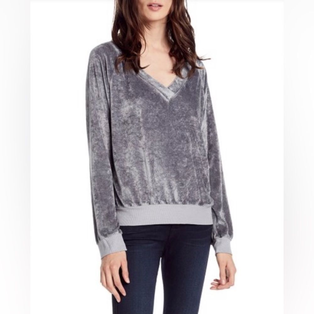Michael Stars Anthropologie Gray Velvet V-Neck Pullover Small New $128